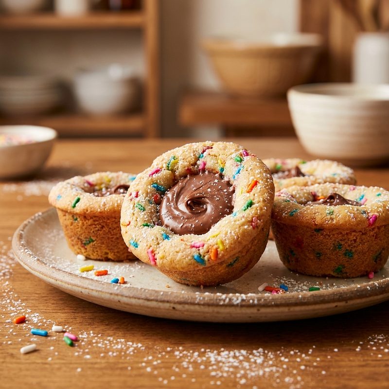 Cake Batter Funfetti Cookie Cups with Dark Chocolate Nutella Ganache