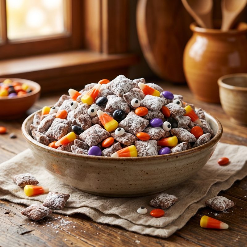 Chocolate Peanut Butter Halloween Puppy Chow