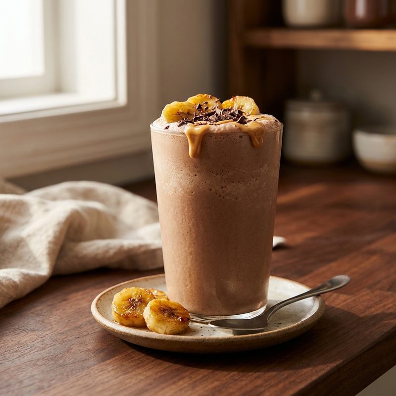 Chocolate Peanut Butter Roasted Banana Milkshake