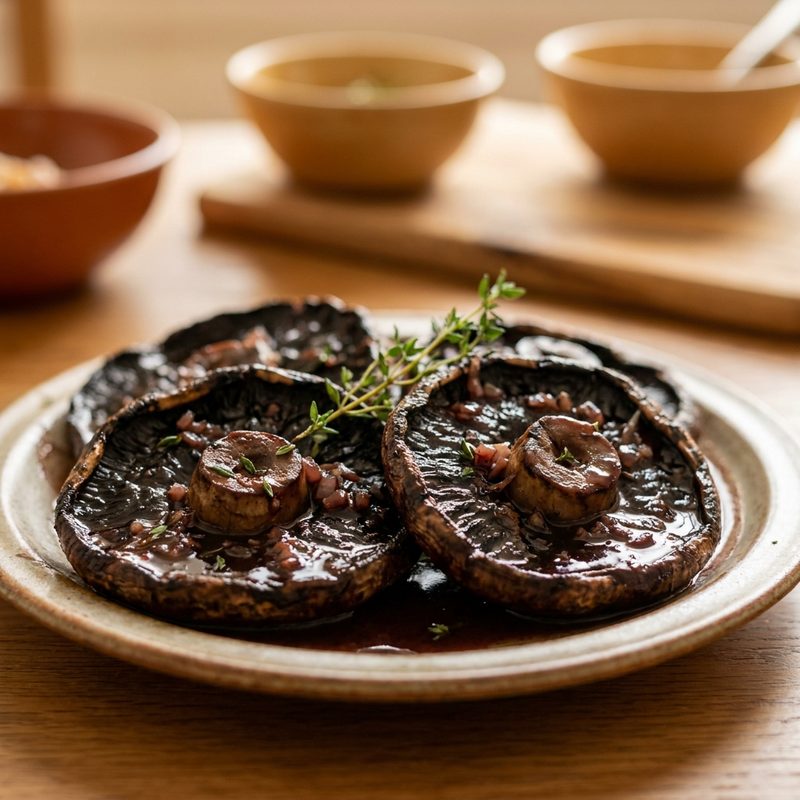 Grilled Mushrooms Merlot Reduction
