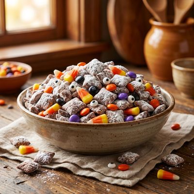 Chocolate Peanut Butter Halloween Puppy Chow