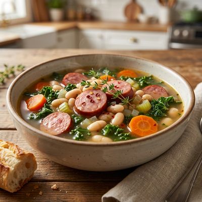 Slow Cooker Kielbasa Soup with Kale and White Beans